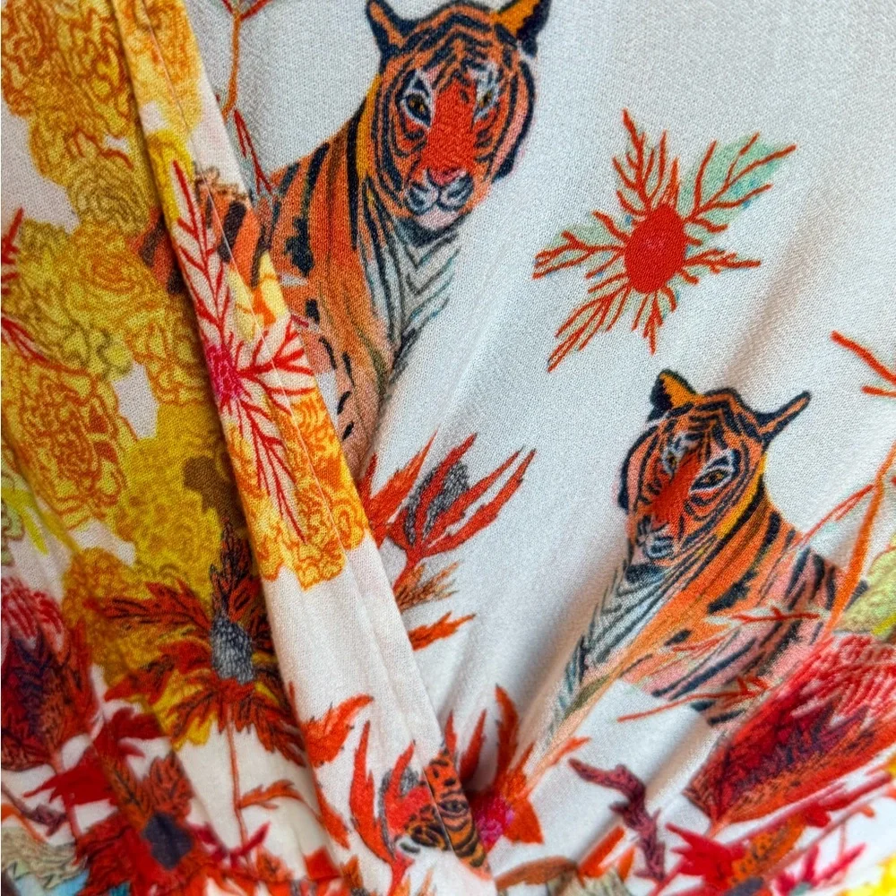 Anthropologie Michelle Morin Floral Tiger Print Wrap Blouse - Picture 6 of 6